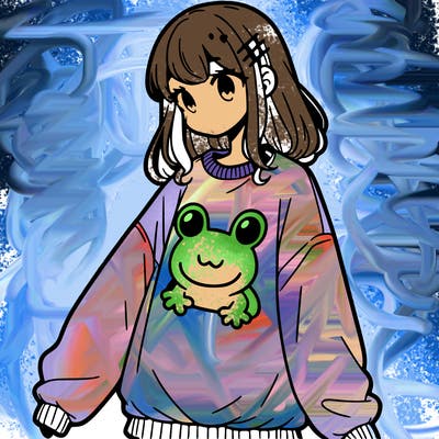 girl wearing frogging sweatshirt