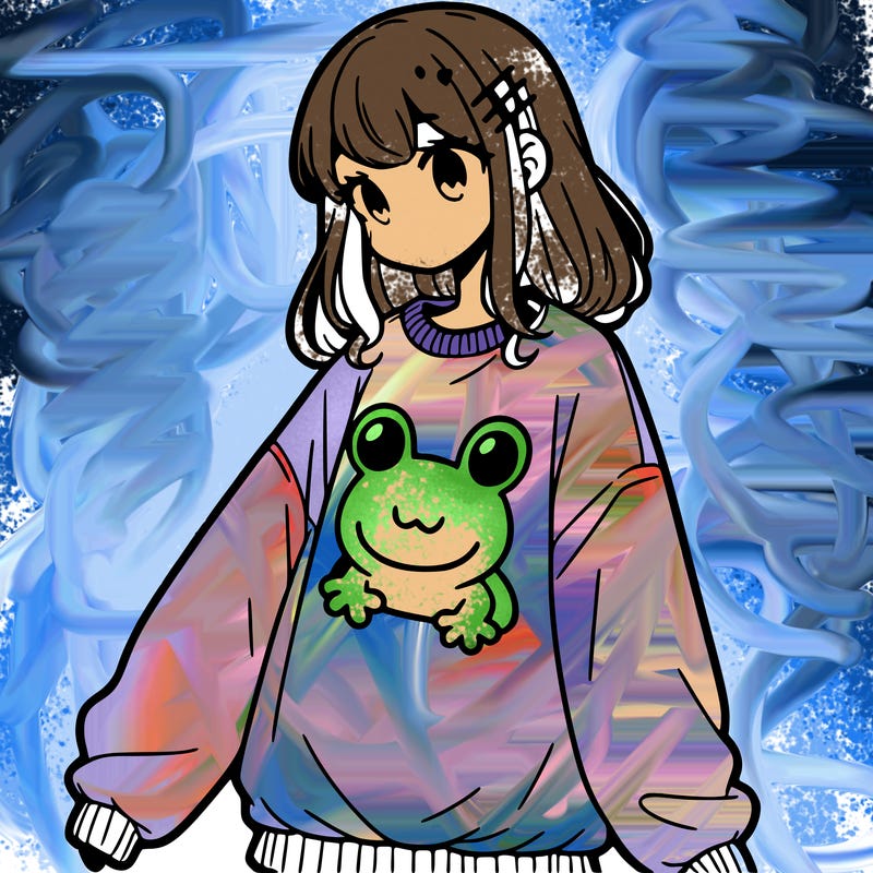 girl wearing frogging sweatshirt