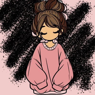 girl with baggy sweatshirt and messy bun