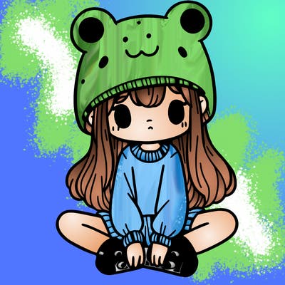 a girl wearing a frog hat and some frog socks