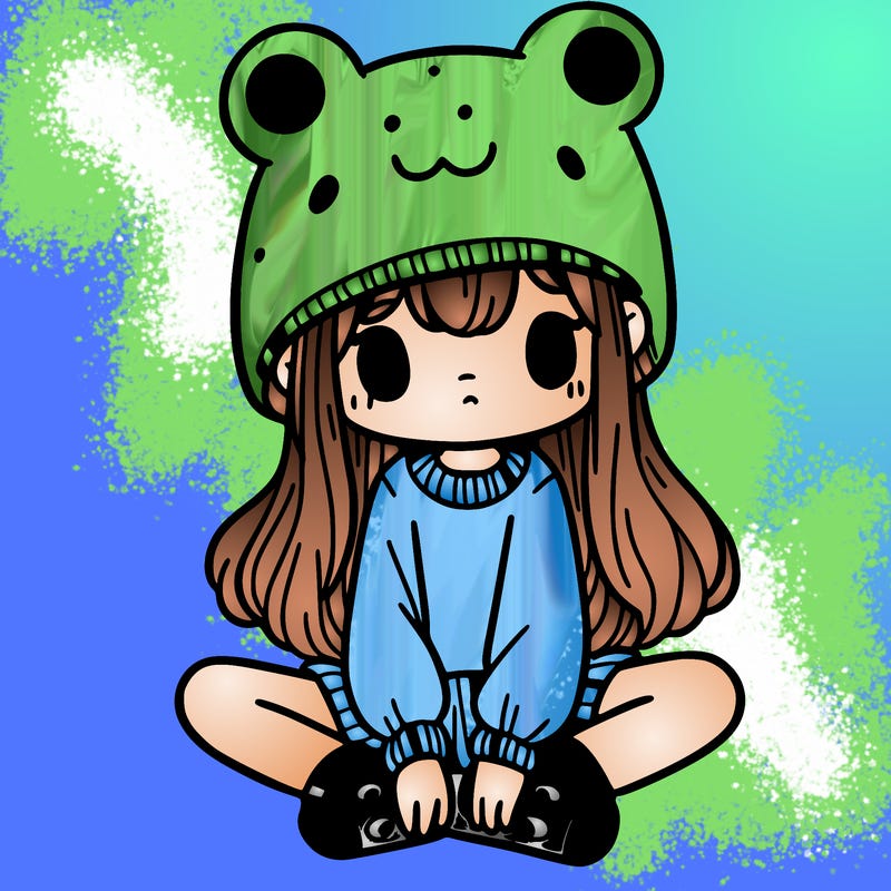 a girl wearing a frog hat and some frog socks