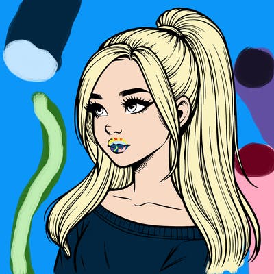 realistic girl with a high ponytail