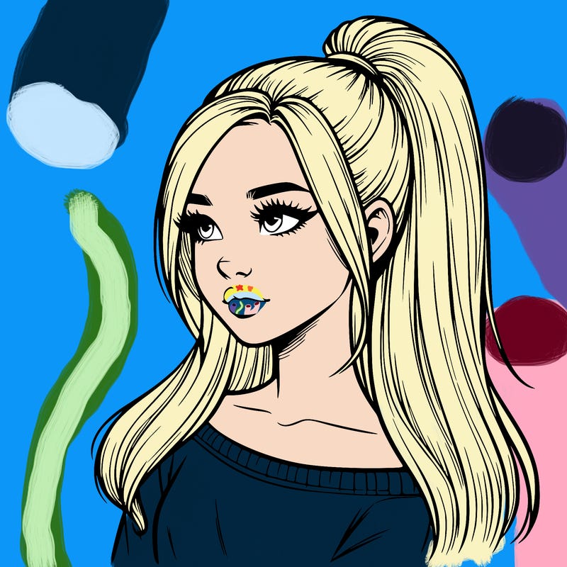 realistic girl with a high ponytail