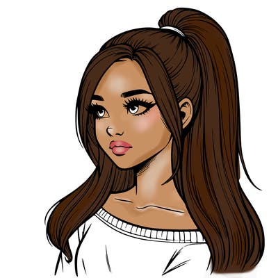 realistic girl with a high ponytail