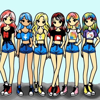a group of girls wearing crop tops and shorts