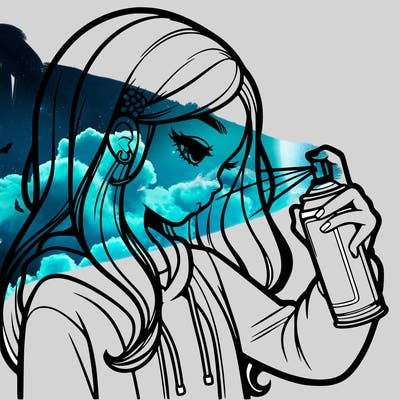 a realistic girl spray painting