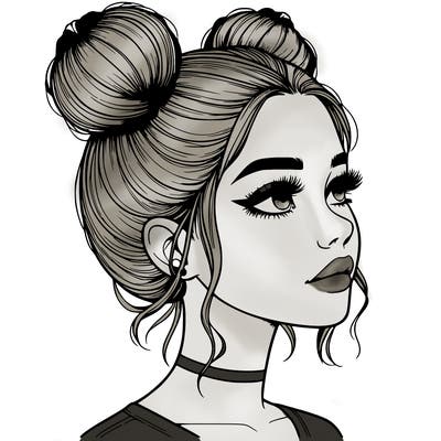 realistic girl with buns on the top of her head