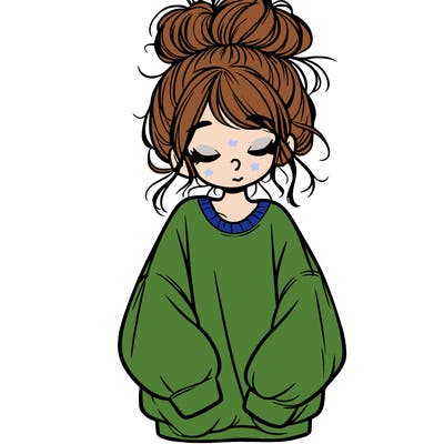 girl with baggy sweatshirt and messy bun