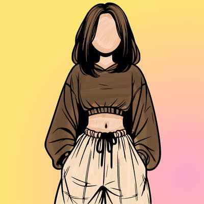 realistic girl faceless with baggy pants and a crop top