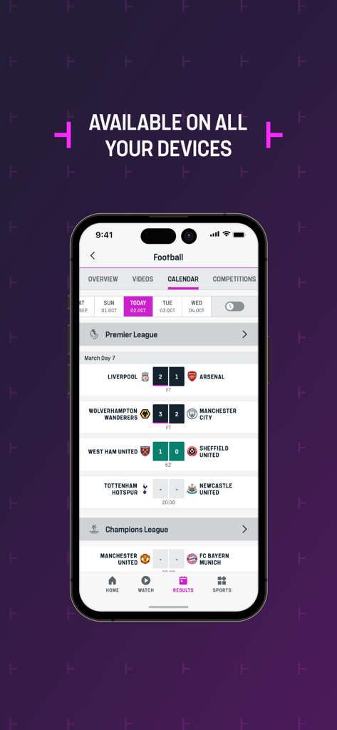 TNT Sports: News & Results - TNT Sports App zeigt Live-Fußballergebnisse und kommende Spielpläne auf einem Mobiltelefon an.
