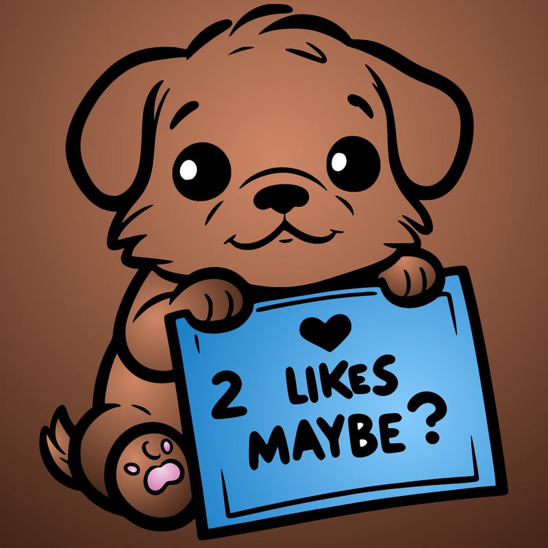 a puppy holding a sign that says 2 likes maybe?