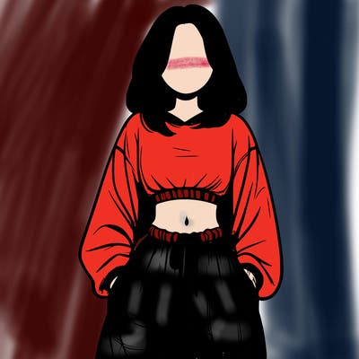 realistic girl faceless with baggy pants and a crop top