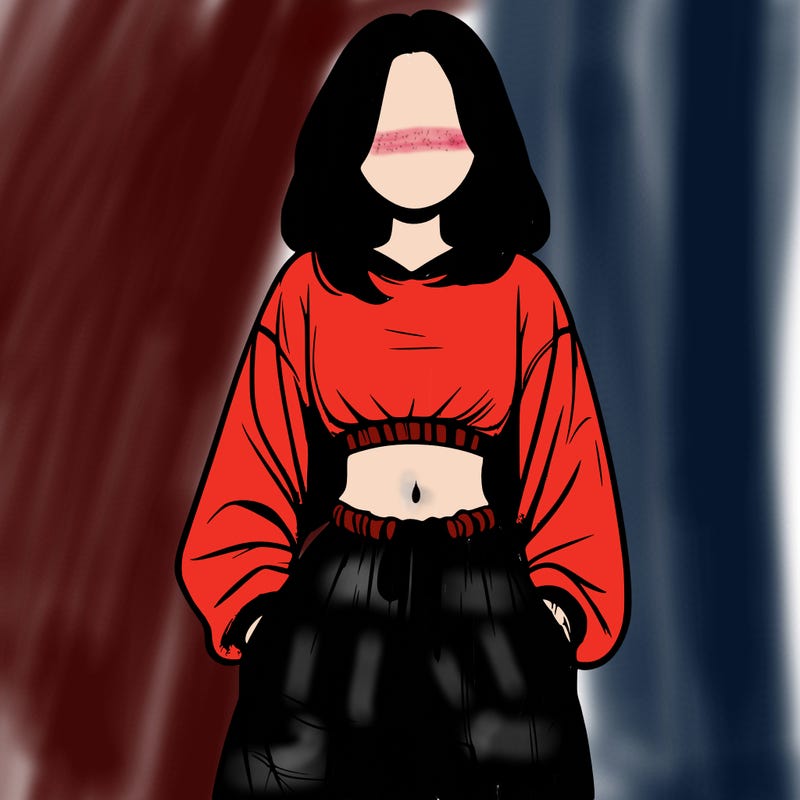 realistic girl faceless with baggy pants and a crop top