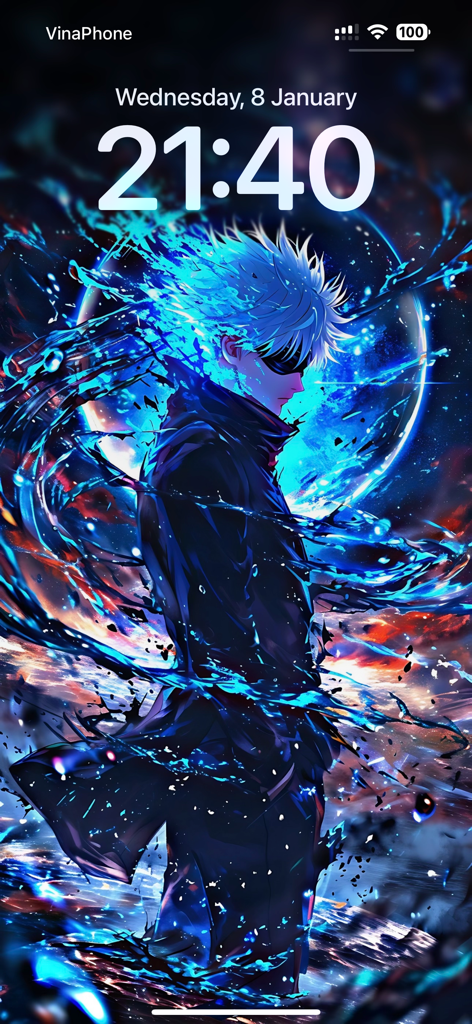 Cool Anime Wallpaper - Fond d'écran anime de haute qualité représentant un personnage avec de l'énergie bleue sur un écran de verrouillage iPhone