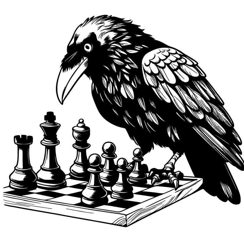 crow playing chess realistic