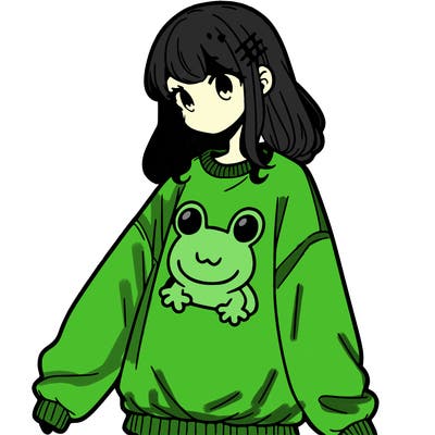 girl wearing frogging sweatshirt