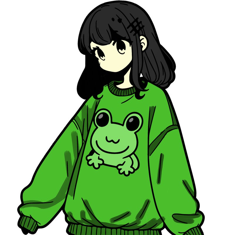 girl wearing frogging sweatshirt