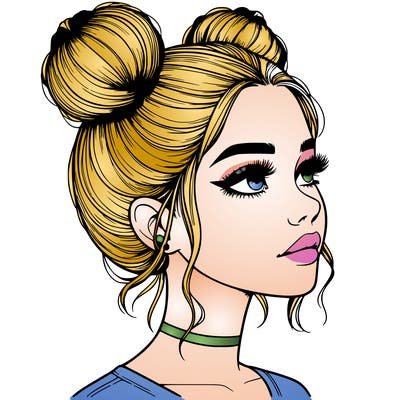 realistic girl with buns on the top of her head