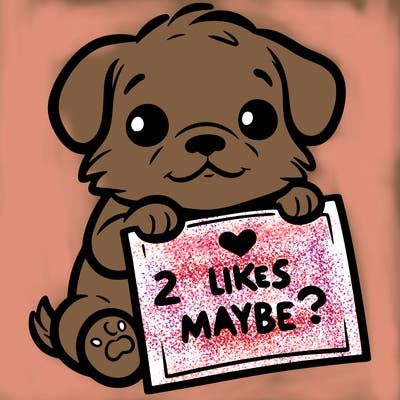 a puppy holding a sign that says 2 likes maybe?