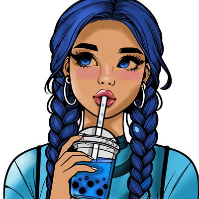 realistic girl with braided hair drinking boba