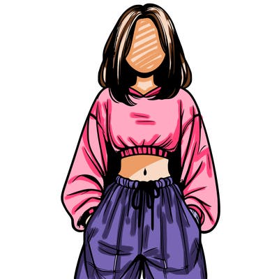 realistic girl faceless with baggy pants and a crop top