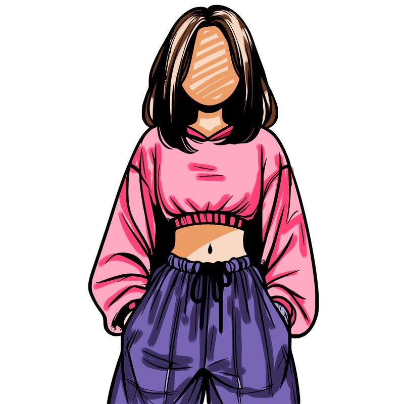 realistic girl faceless with baggy pants and a crop top