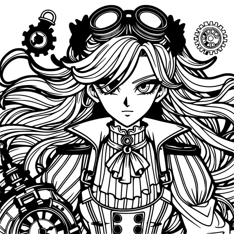dbz anime, beautiful woman steampunk style, long hair
