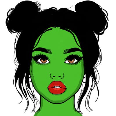 realistic girl with two buns on her hair and lips