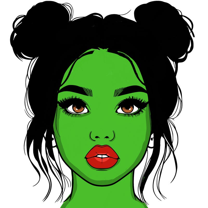 realistic girl with two buns on her hair and lips