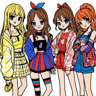 teen manga girls group of 4