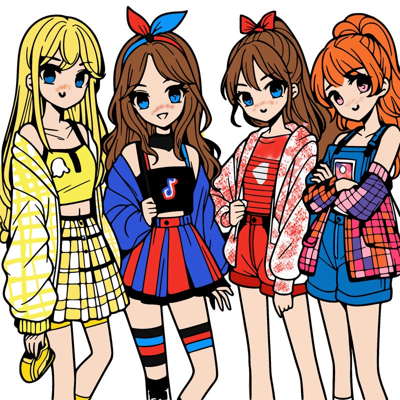 teen manga girls group of 4