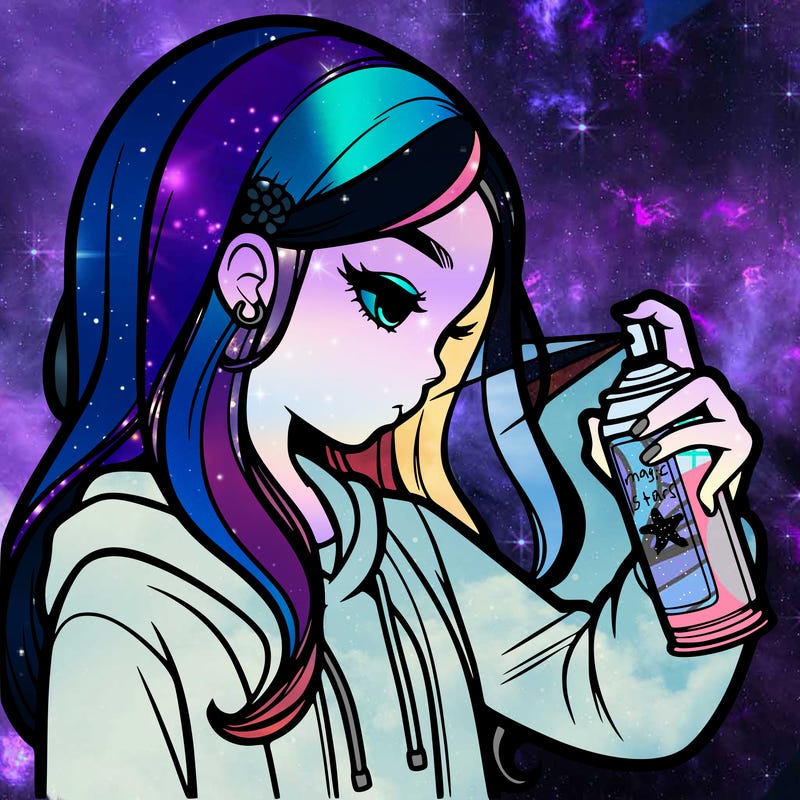 a realistic girl spray painting