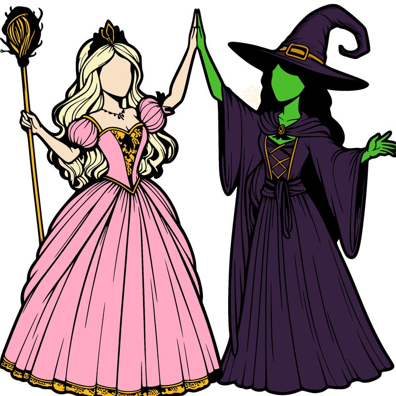 detailed realistic split of a princess and a witch
