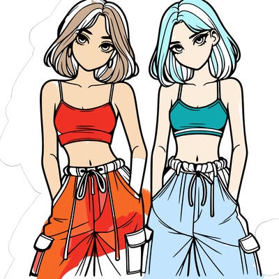 two girls with crop top with baggy pants