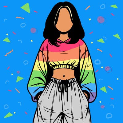 realistic girl faceless with baggy pants and a crop top