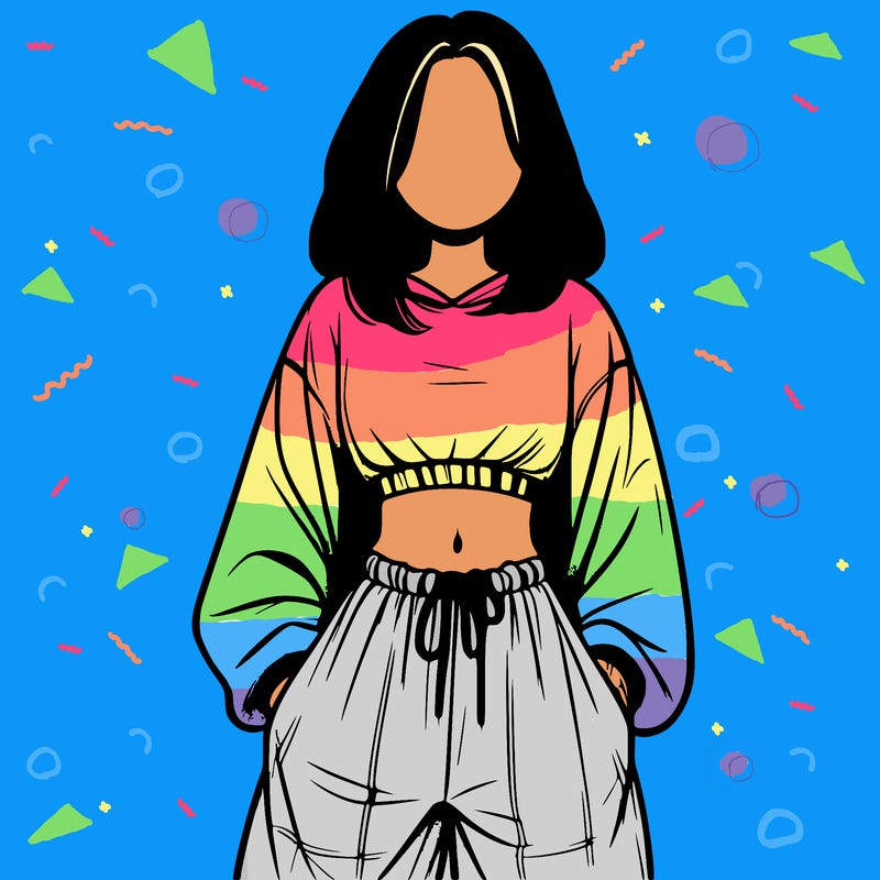realistic girl faceless with baggy pants and a crop top