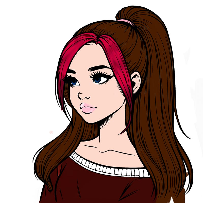 realistic girl with a high ponytail