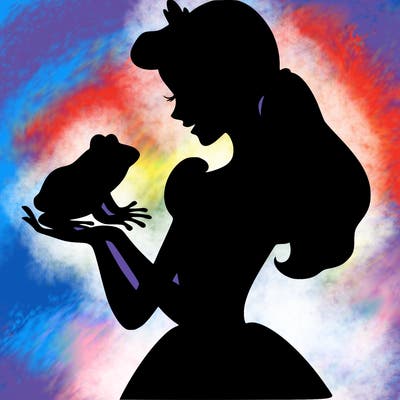 a shadow of a princess holding a frog realistic
