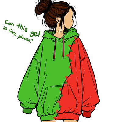 realistic girl with a oversized sweatshirt on and a bun