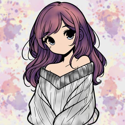 shy pretty girl wearing a sweater that is falling off one shoulder portrait