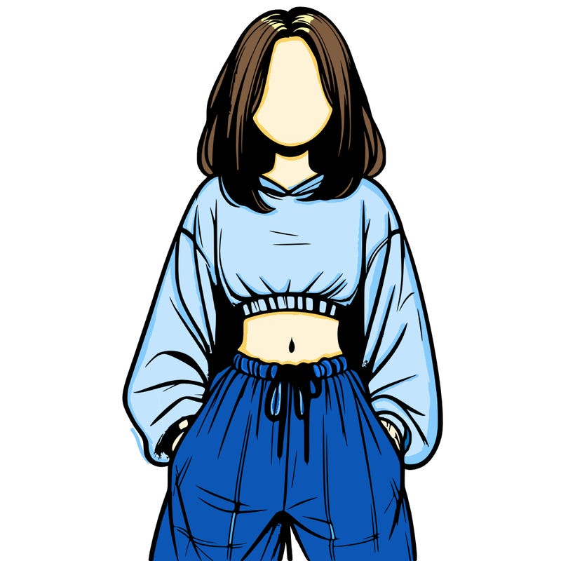 realistic girl faceless with baggy pants and a crop top