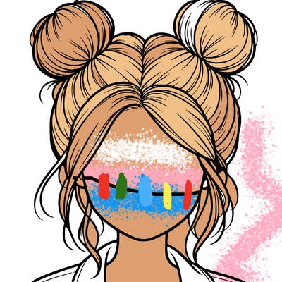 realistic girl with buns on the top of her hair