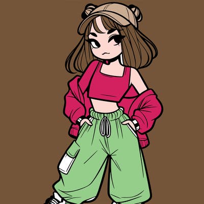 girl in crop top and baggy pants