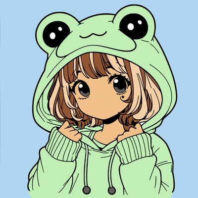 a cute teenage girl wearing a frog hoodie