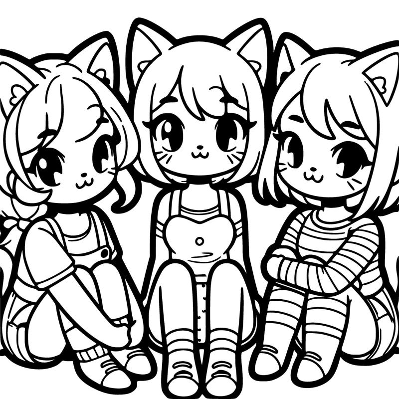 three cat girls sitting together