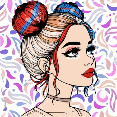 realistic girl with buns on the top of her head