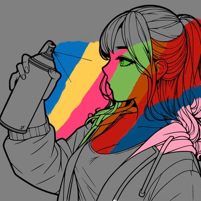 a realistic girl spray, painting