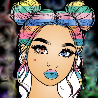 realistic girl with two buns on her hair and lips