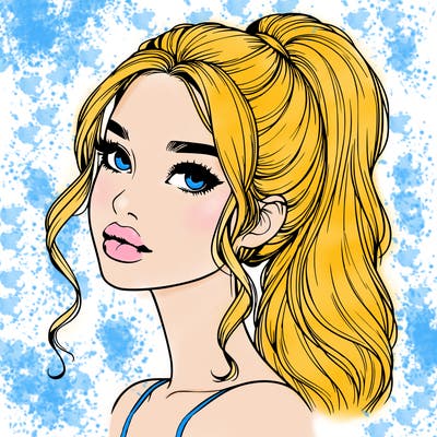 realistic girl with a ponytail on her hair and lips