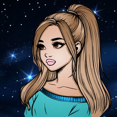 realistic girl with a high ponytail